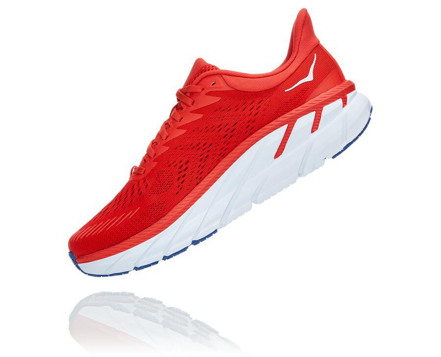 Hoka One One Koşu Ayakkabısı Erkek Kırmızı/Beyaz - Clifton 7 - VJ1649738